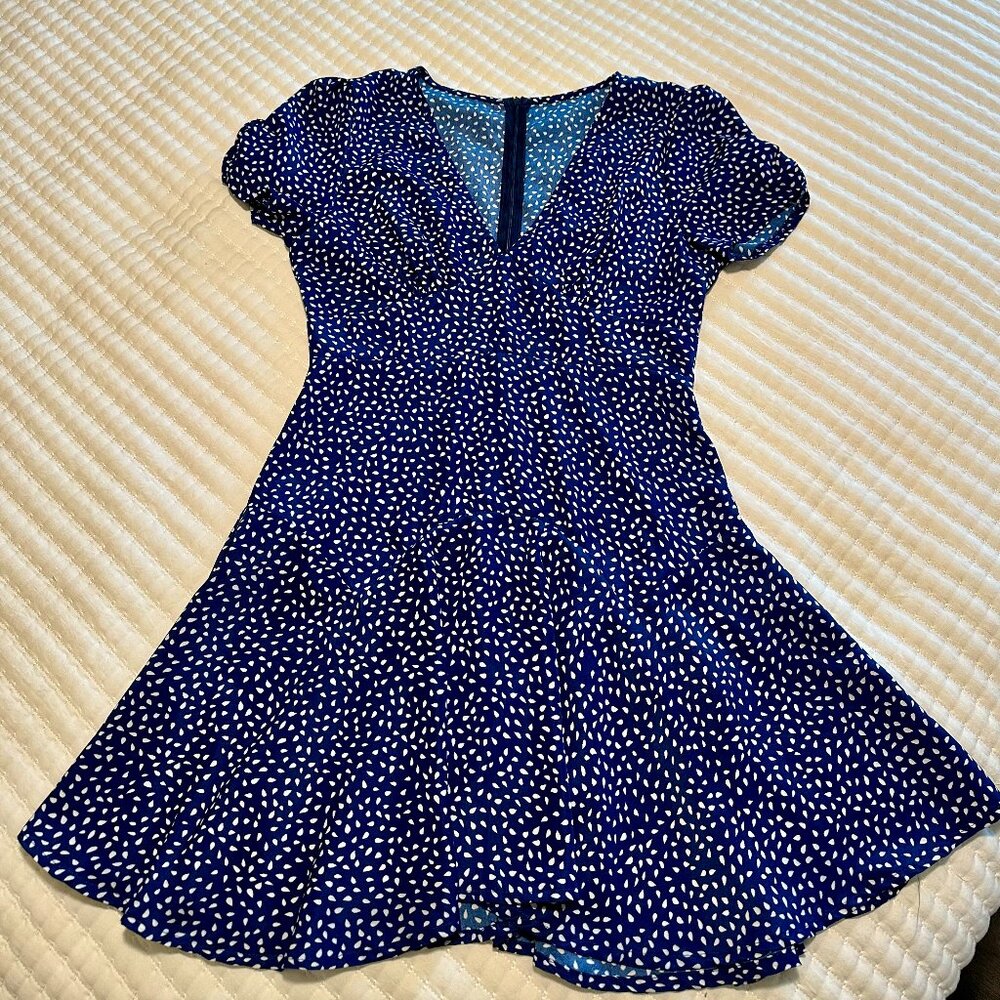 Navy White Dot Fit & Flare Dress | S/M | Short Sleeve